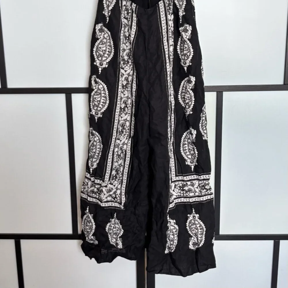 Free People Linen Blend Jumpsuit Paisley Print Size 8 Boho‎ Hippie Festival NEW